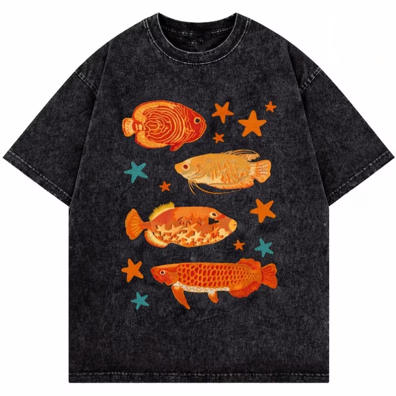 Marine Life Aquariums - Camiseta Vintage Lavada com Estampa de